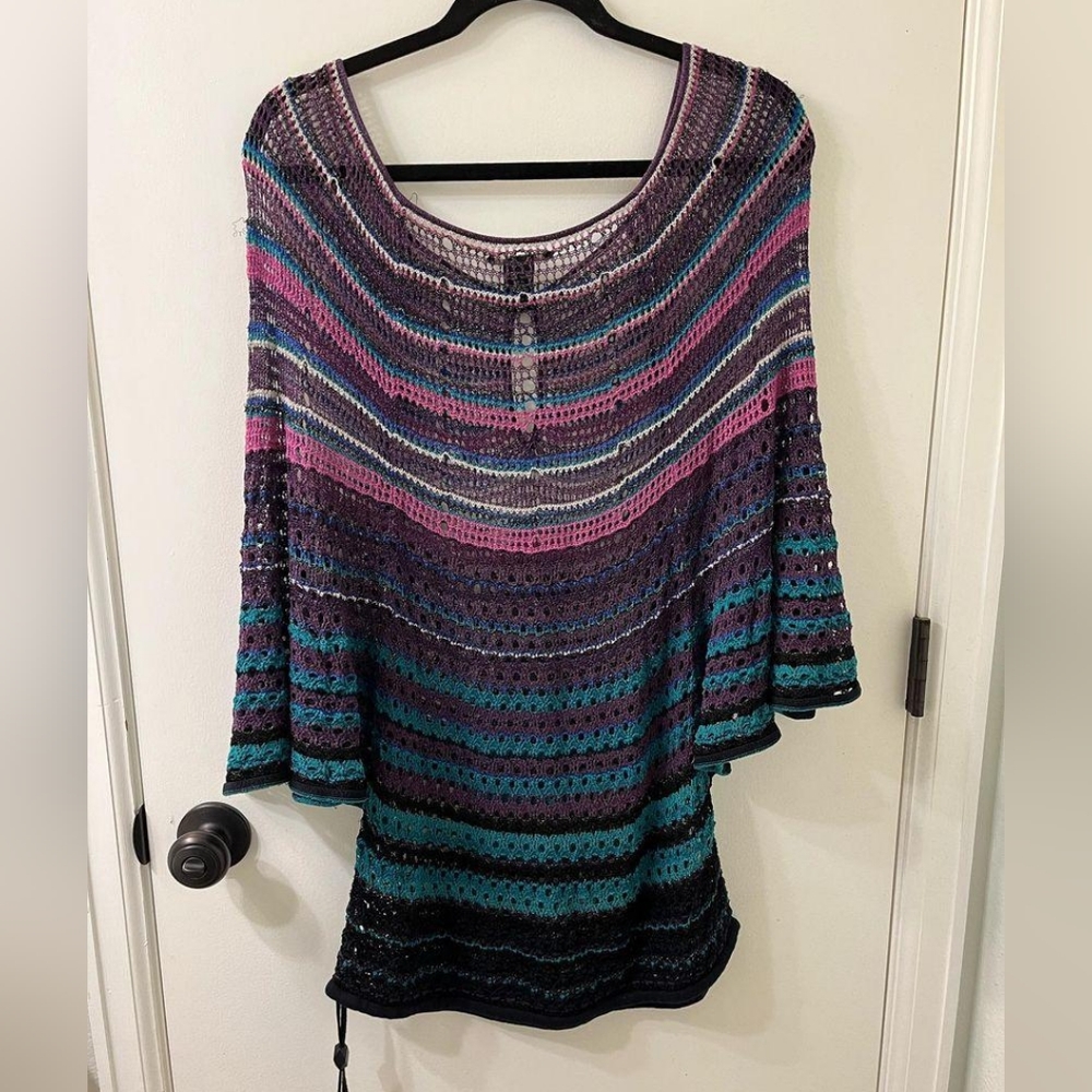 Lucky Brand Y2K Vintage Striped Open Knit Sweater Top sz M